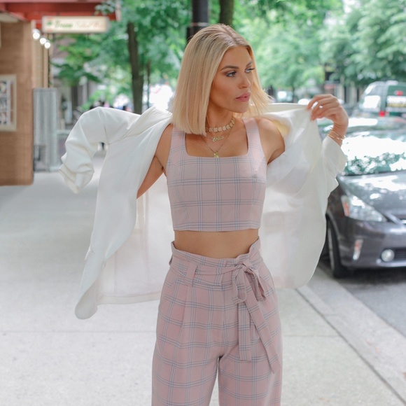 Pink Plaid Crop & Pant Set